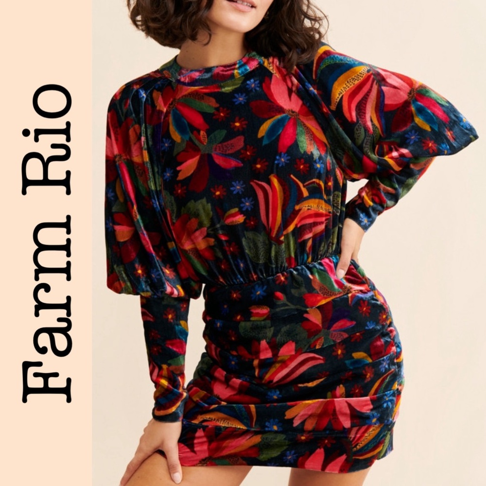 New Farm Rio Banana Sky Velvet Dress Size Medium